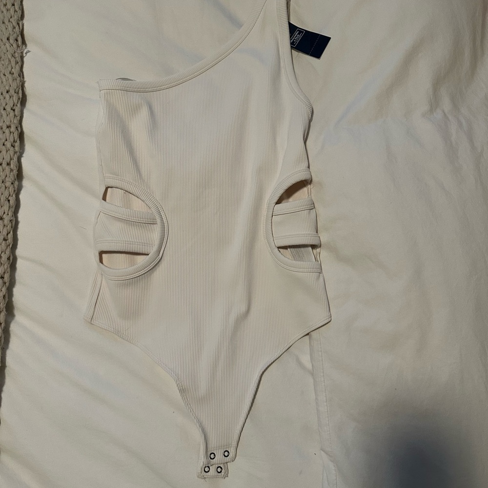 Abercrombie & Fitch Cream One Shoulder Bodysuit